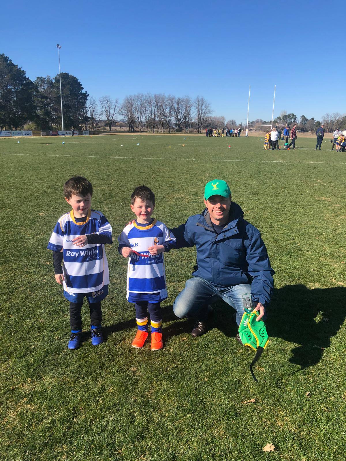 Will and Teddy Longley in Lane Cove jerseys and thermals before an under 6 game in Bathurst in 2019